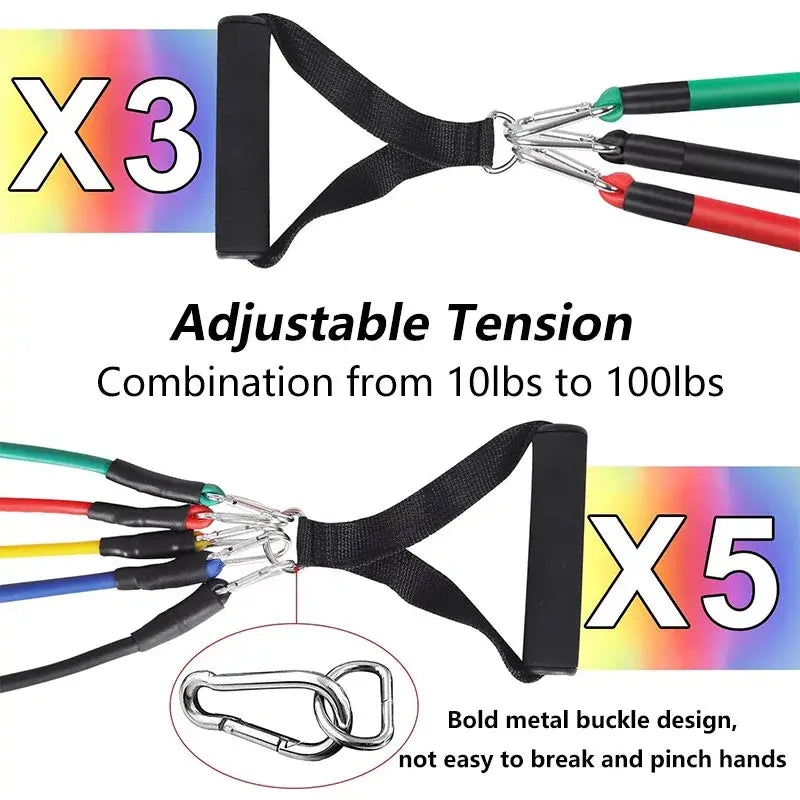 11 Pcs Set High Quality Portable Resistance Bands With Handles, For Home Workout LivSmart