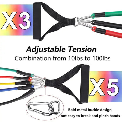 11 Pcs Set High Quality Portable Resistance Bands With Handles, For Home Workout LivSmart