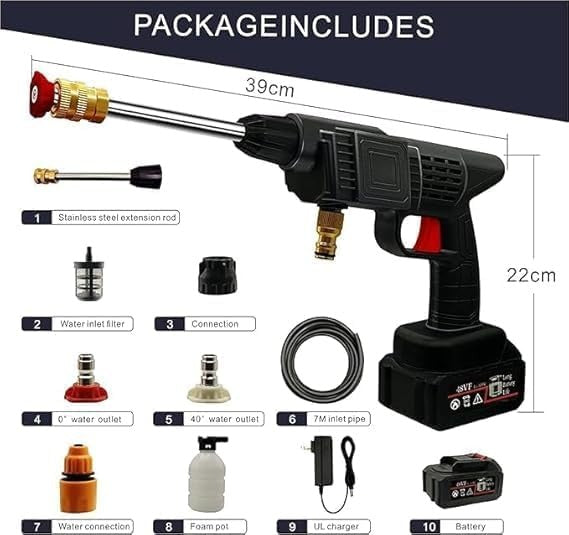 48v High Pressure Portable Water Gun – Cordless Car & Bike Washer With Adjustable Nozzle + 5m Hose Pipe livSmart