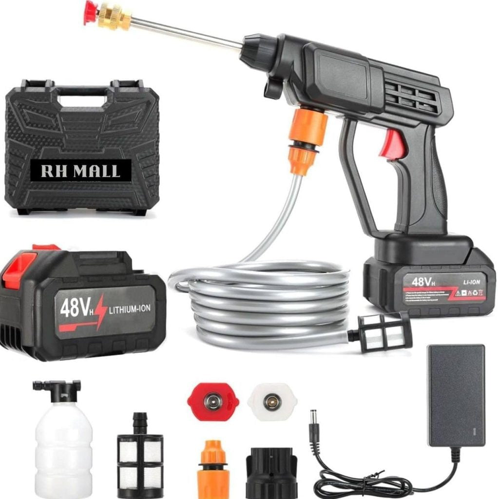 48v High Pressure Portable Water Gun – Cordless Car & Bike Washer With Adjustable Nozzle + 5m Hose Pipe livSmart