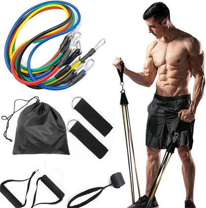11 Pcs Set High Quality Portable Resistance Bands With Handles, For Home Workout