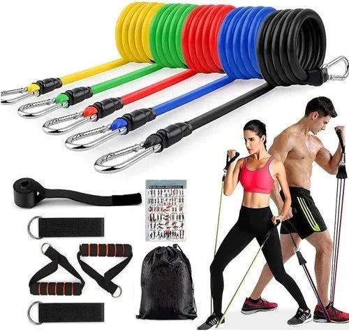 11 Pcs Set High Quality Portable Resistance Bands With Handles, For Home Workout